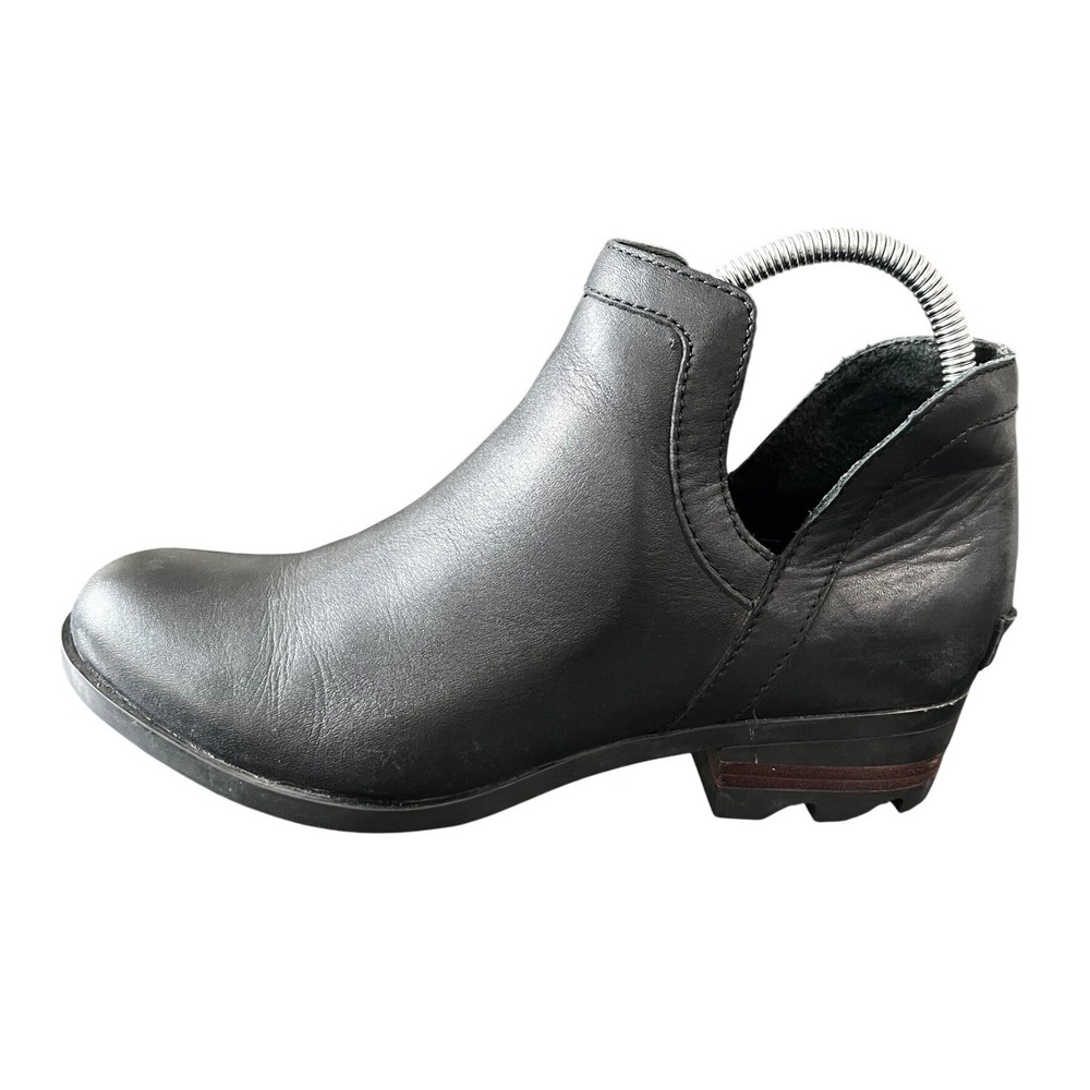 Sorel Lolla Cut-Out Black Leather Ankle Boots Women Stacked Heel Booties SZ 8.5 - Picture 4 of 10
